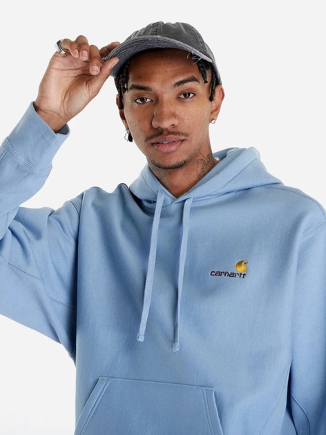 Bluza męska z kapturem kangurka Carhartt WIP Hooded American Script I028279-0F4XX L Niebieska (4064958753896) - obraz 3