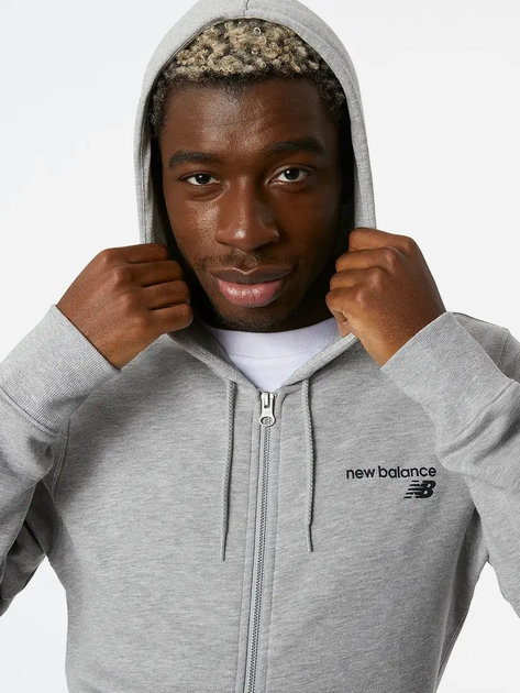 Bluza streetwear rozpinana męska z kapturem New Balance NBMJ03907AG XL Szara (194389372626) - obraz 4