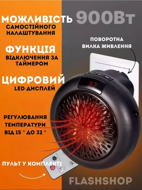 Портативный обогреватель Electric Heater For Home 900w, тепловентилятор для дома (черный) - изображение 2