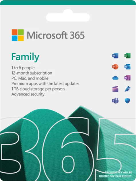 Oprogramowanie Microsoft 365 Family UK Box 6 Użytkowników 1 Rok (0196388208241) - obraz 1