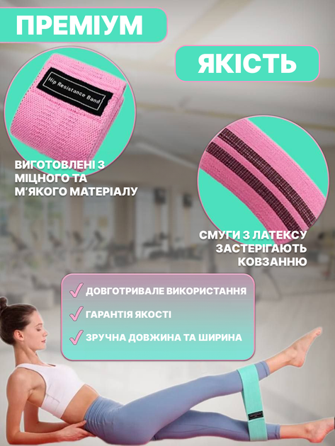 Резинки для фитнесса и спорта Fitness 3 шт тканевые резинки эспандеры для тренировки - изображение 3