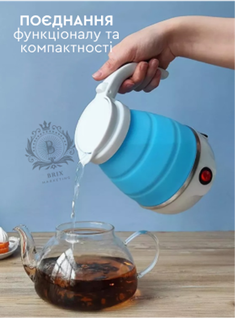 Дорожный чайник силиконовый складной дисковый Electric Kettle wdl-09b 220v 600w 600мл Голубой - изображение 2