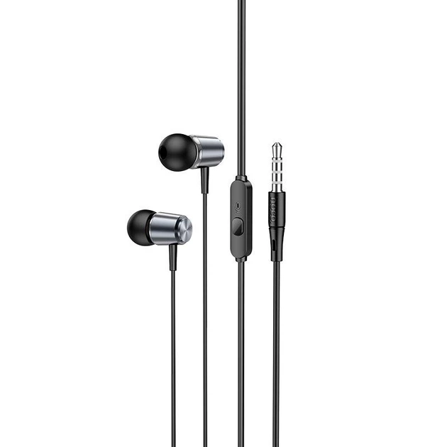 Навушники металеві HOCO M108 Spring metal universal earphones with mic чорні - зображення 2