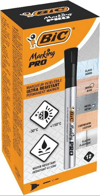 Набір маркерів BIC Marking Pro 1.1 мм перманентних 12 шт Чорних (ZES3086123537880) - зображення 1