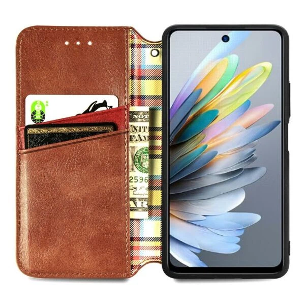 Чехол Deexe Rhombus Wallet для ZTE Blade A75 - Brown - изображение 2