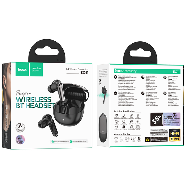 Бездротові навушники HOCO EQ11 Pacifico true wireless BT headset Black (6942007618717) - Фото 5 Бездротові навушники HOCO EQ11 Pacifico true wireless BT headset Black (6942007618717) - зображення 5