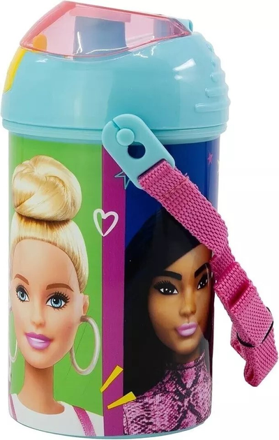 Пляшка для води Stor Barbie Pop-Up з ремінцем різнокольорова 450 мл (8412497159697) - зображення 1