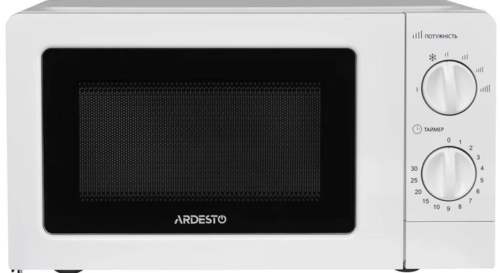 Мікрохвильова піч 20 л Соло Ardesto GO-S723W НВЧ 700 Вт, 6 рівнів потужності приготування, розморожування, емаль, біла (поворотний стіл 24,5 см) - зображення 2