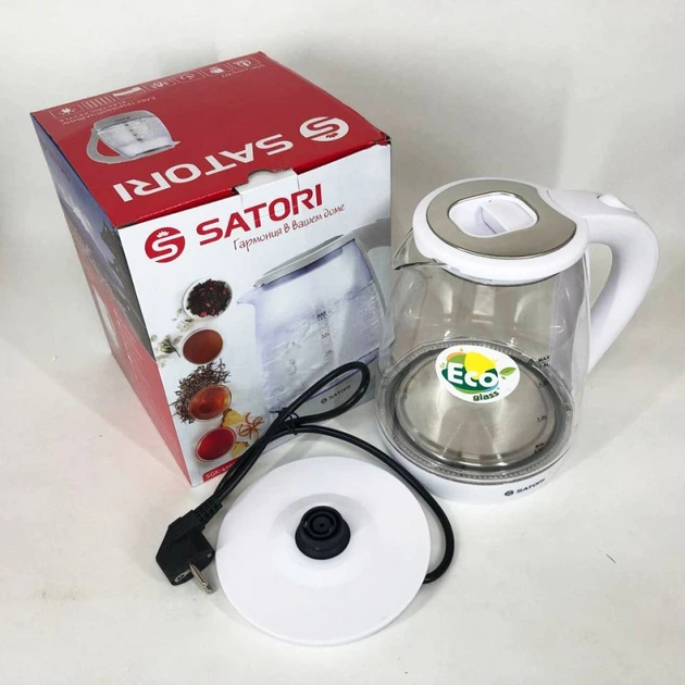 Электрочайник Satori SGK-4105-WT стеклянный 1.8L 1500W - Фото 7 Электрочайник Satori SGK-4105-WT стеклянный 1.8L 1500W - изображение 7