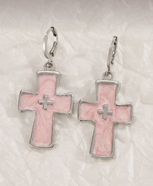 Серьги конго кресты Pink в корейском стиле аниме кпоп (AN)33532 - изображение 2