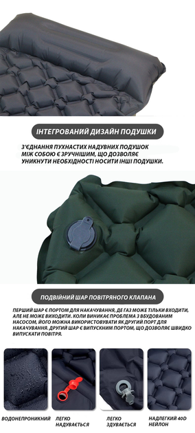 Надувной туристический матрас 190 × 60 см с подушкой с встроенным насосом каремат Solve Серый KT6009108 - изображение 7