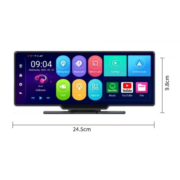 Відеореєстратор на торпедо 10.26" 4K Full HD сенсор 4G Sім GPS Android Wi-Fi Carplay Android Auto FM-трансмітер 2 камери TР99 - изображение 4