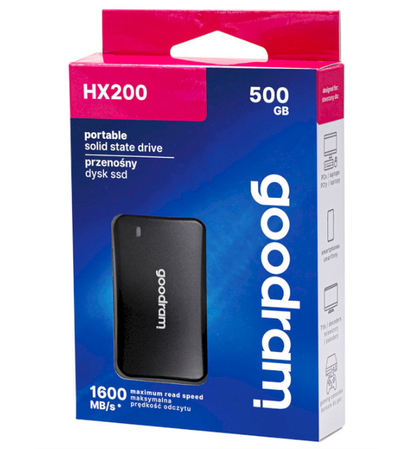 Зовнішній твердотільний накопичувач SSD GoodRAM HX200 500Gb external USB 3.2 Gen2 Type-C Black (SSDPR-HX200-500#) - зображення 3