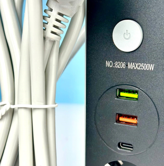 Подовжувач мережевий Power Socket 8206, 2USB, Type-C, 4 розетки, 2 м, чорний - зображення 5