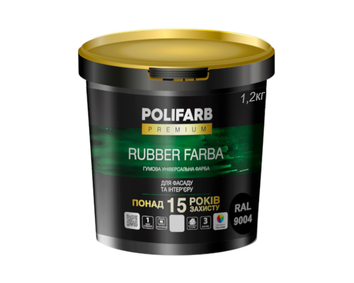 Краска резиновая POLIFARB RUBBER FARBA фасадная черная RAL 9004 1,2 кг - Фото 1 Краска резиновая POLIFARB RUBBER FARBA фасадная черная RAL 9004 1,2 кг - изображение 1