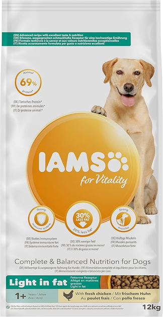 Sucha karma dla psów Iams Vitality Light In Fat 12 kg (8710255128290) - obraz 1