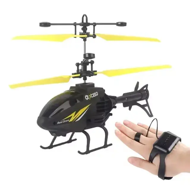 Вертолет на радиоуправлении Dynamic Helicopter аккумуляторный, управление браслетом на руке Черный с желтым (АК-5823) - Фото 4 Вертолет на радиоуправлении Dynamic Helicopter аккумуляторный, управление браслетом на руке Черный с желтым (АК-5823) - изображение 4