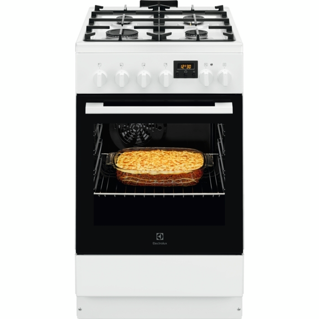 Плита Electrolux комбінована, 57л, 50x60см, дисплей, конвекція, чавун, білий - зображення 2