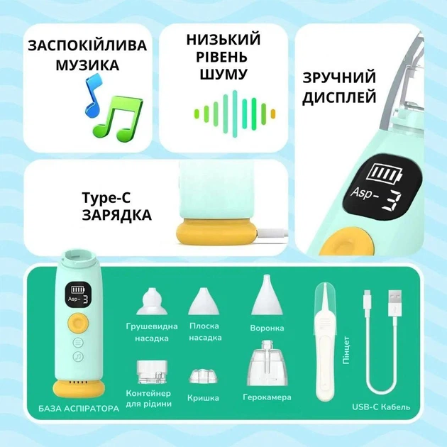 Электронный назальный аспиратор AIMED Baby Nose Master Бирюзовый - изображение 5
