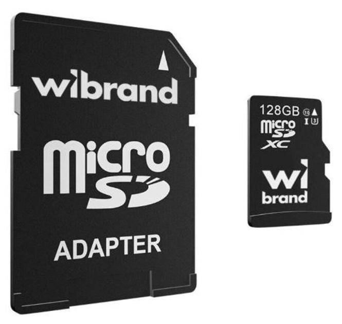 Карта пам'яті Wibrand microSDXC 128GB Class 10 UHS-I U3 + SD адаптер (WICDHU3/128GB-A) - изображение 1