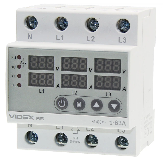 Реле контролю напруги та струму трифазне Videx Resist VF-RS-3RNT63 145-300В 1-63A - зображення 4