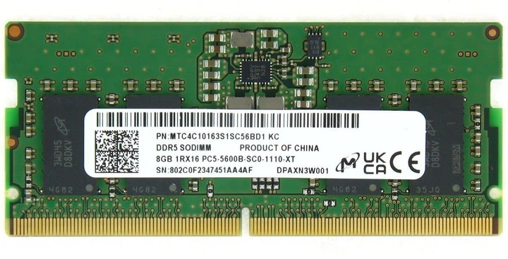 Micron 8 GB SO-DIMM DDR5 5600 MHz (MTC4C10163S1SC56BD1)