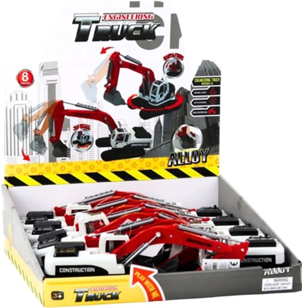 Zabawka LEAN Toys Koparka gąsienicowa metalowa Biało-czerwona (5905991019282) - obraz 3