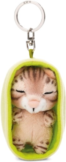 Brelok Nici Green Sleeping Pets pluszowy kot Bengalski 8 cm Brązowy + koszyk Zielony (4012390499872) - obraz 2