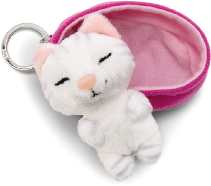Brelok Nici Green Sleeping Pets pluszowy kot Biały w paski 8 cm + koszyk Różowy (4012390499889) - obraz 4