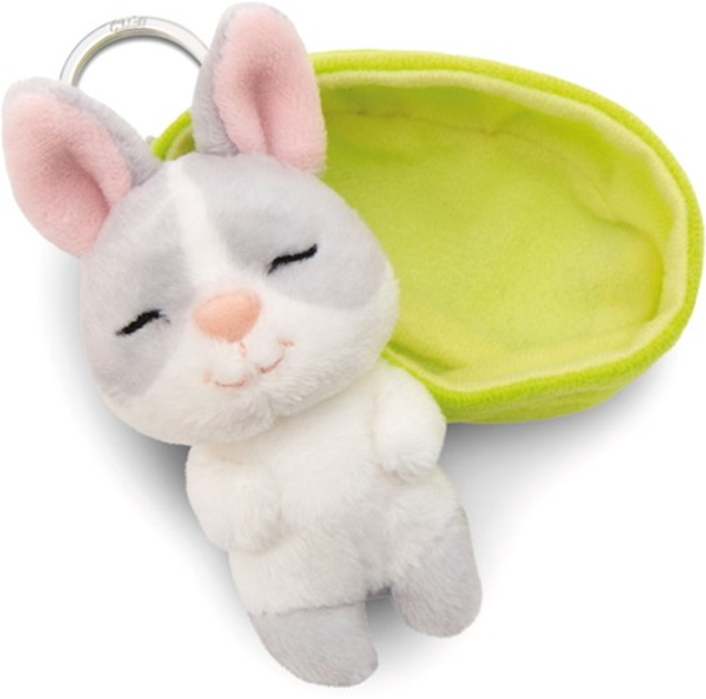 Brelok Nici Green Sleeping Pets pluszowy królik Szary 8 cm + koszyk Zielony (4012390499827) - obraz 4