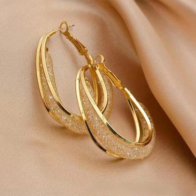 Овальные серьги с плетением EarHoop, 30х45 мм, золотистые - изображение 14