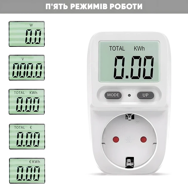 Розетка со счетчиком электроэнергии U&P JFQ02S Power Meter White (RET-JFQ02S-WT) - изображение 4