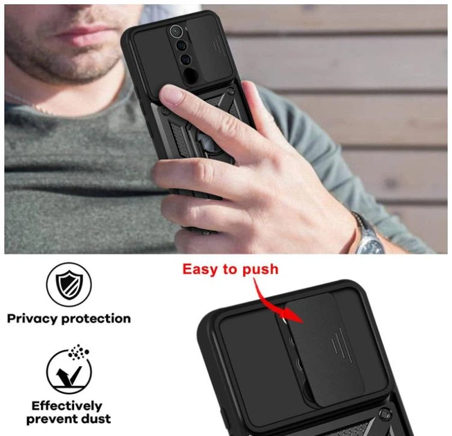 Чохол Camshield з кільцем-підставкою на Xiaomi Redmi 9 / black - зображення 3