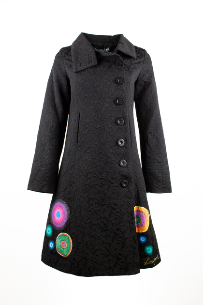 Пальто женское Desigual с принтом на спине круг Чорный 38 301021-002099 