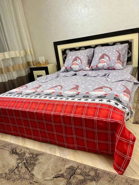 Комплект постельного белья Soft евро 200х220 см Новогодний с гномами - Фото 2 Комплект постельного белья Soft евро 200х220 см Новогодний с гномами - изображение 2