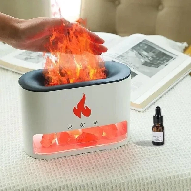 Соляная лампа с ультразвуковым увлажнителем воздуха и имитацией пламени резервуаром для эфирного масла Белый (81901YS883) - изображение 8