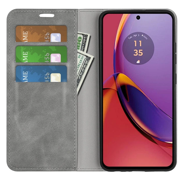 Чехол Taba Retro-Skin для Motorola Moto G84 книжка кожа PU с визитницей серый - изображение 2