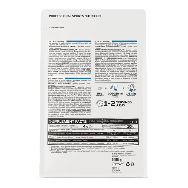 Амінокислота BCAA BCAA + Glutamine, 1 кг Без смаку OstroVit (fit0023911) - зображення 2