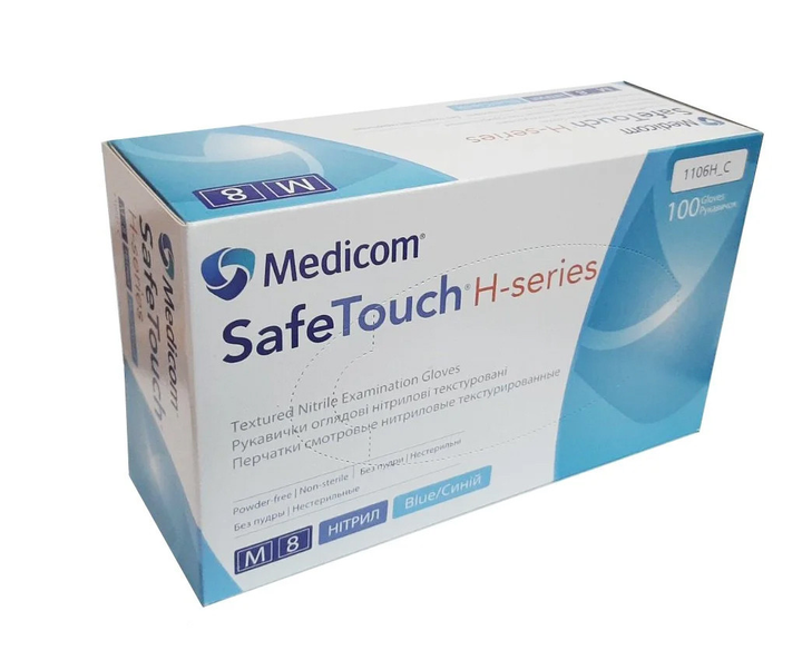 Перчатки нитриловые Medicom Safe Touch H-Series Blue M 100 шт - изображение 1