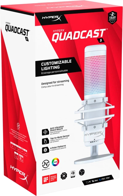 Мікрофон HyperX QuadCast S RGB White/Grey (519P0AA) - зображення 12