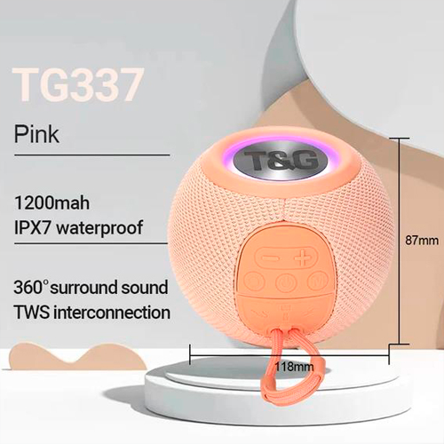 Портативна Bluetooth колонка TG337 з RGB підсвічуванням і функцією гучного зв'язку, радіо, рожева - зображення 5