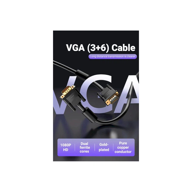 Кабель мультимедийный VGA 15M-15M 1.5m ferrite Vention (DAEBG) - Фото 2 Кабель мультимедийный VGA 15M-15M 1.5m ferrite Vention (DAEBG) - изображение 2
