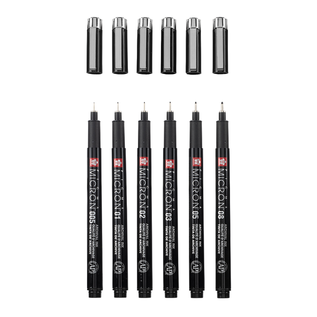 Набір лінерів PIGMA MICRON Black Edition, 6 шт.(005-08), чорний Sakura - зображення 2