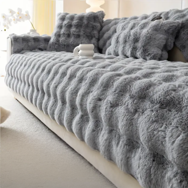 М'яка накидка для дивану хутряна Diana Textile 90x210 см Темно-сірий Штучне хутро - Фото 4 М'яка накидка для дивану хутряна Diana Textile 90x210 см Темно-сірий Штучне хутро - зображення 4