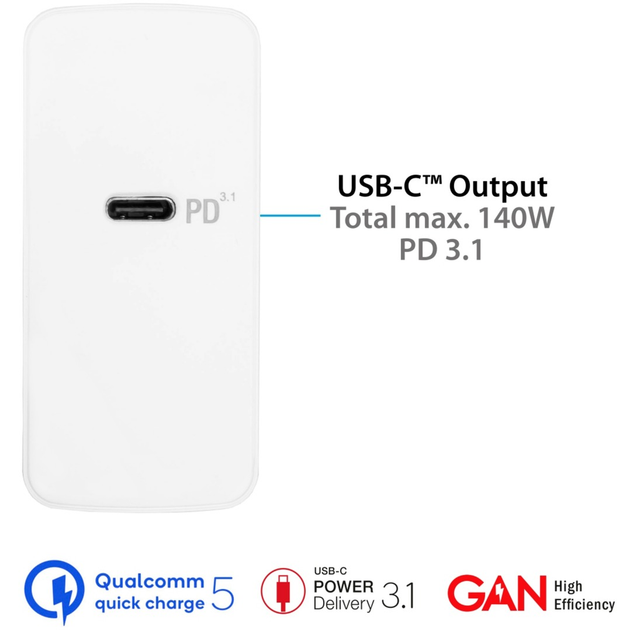 Зарядний пристрій для телефона Good Connections 140 W USB-C White (4014619880843) - зображення 4