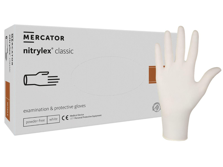 Нитриловые перчатки Mercator Nitrylex Classic M белые 50 пар - изображение 1