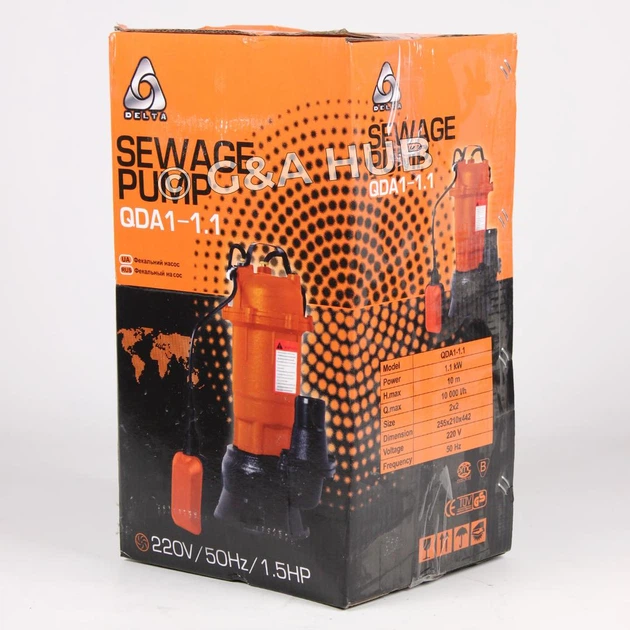 Насос погружной дренажно-фекальный Delta QDA 1-1.1 с поплавком и измельчителем, для канализации, для выгребной ямы, для септика - изображение 8