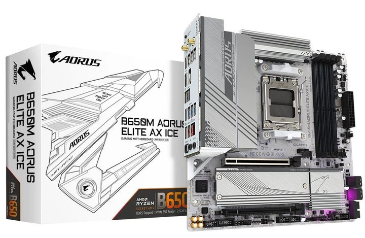 Материнская плата Gigabyte B650M AORUS ELITE AX ICE (B650M AORUS ELITE AX ICE) (Socket AM5, AMD B650, Micro-ATX) - изображение 5