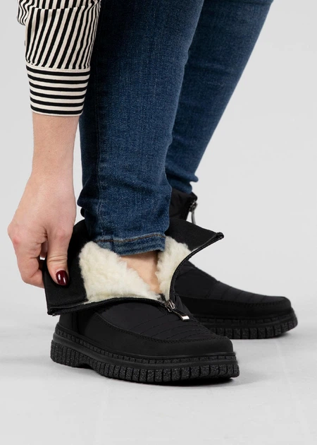 Дутики женские KL-Shoes с мехом короткие на широкую ногу 37 24 см черные (МК 2) - изображение 4