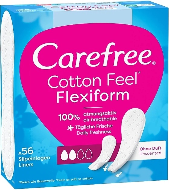 Гігієнічні щоденні гнучкі прокладки без запаху, 56 шт - Carefree Cotton FlexiForm Unscented 56шт (811181-18061062) - изображение 2